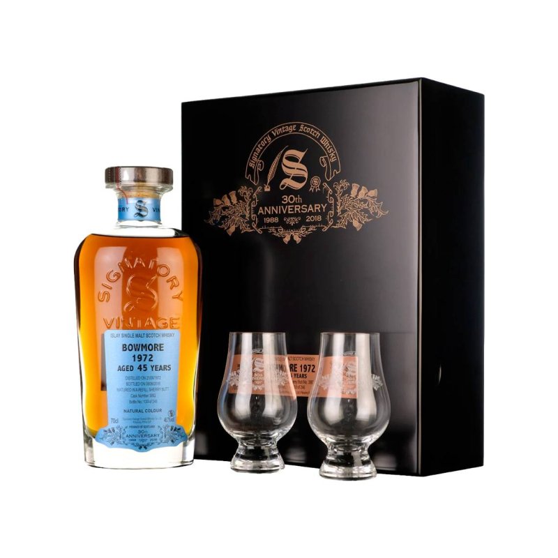 Bowmore 45 Years Old 1972 Signatory Vintage 30th Anniversary 70cl. – Estuche + 2 Vasos